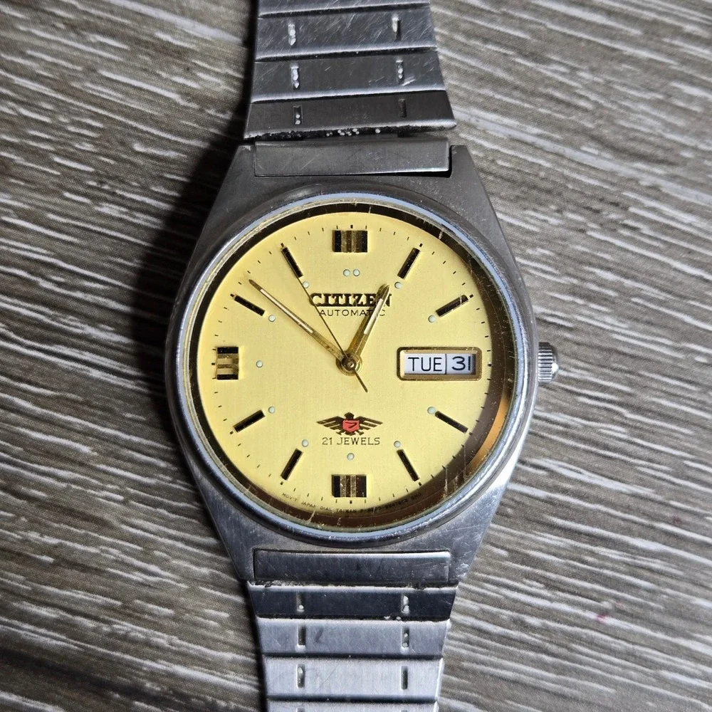 Citizen Eagle 7 Automatic Men's Watch 21 Jewels Day/Date Gold Dial Vintage Japan